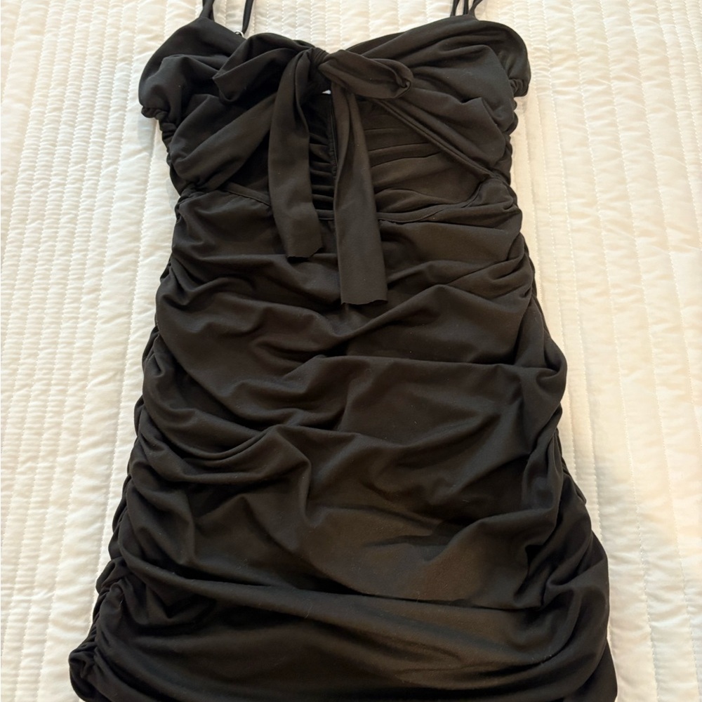 Amazon Black Ruched Bodycon Mini Dress